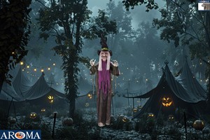 AROMA Sorcière parlante suspendue pour Halloween avec bouche mobile, son et yeux clignotants pour effrayer les invités, sorcière animée - Product Image 2