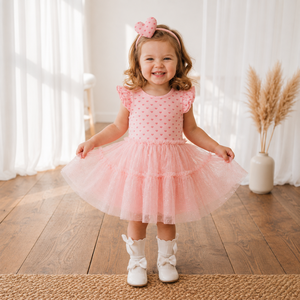 Vestido de Fiesta para Niña, al por Mayor, de Algodón Suave y Transpirable, con Estampado de Corazones Rosas, con Volantes, Manga Corta, OEM ODM - Product Image 1