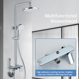Ensemble de douche en <span class=keywords><strong>laiton</strong></span> ZOGII CEGun gris et blanc 4 fonctions <span class=keywords><strong>avec</strong></span> <span class=keywords><strong>douchette</strong></span> à main à jet pluie et finition chromée pour salle de bain - Product Image 2