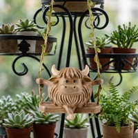 Pot de fleurs suspendu en résine en forme de vache des Highlands - Décoration moderne style ferme, support mignon pour plantes succulentes, cadeau