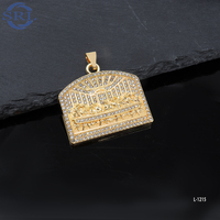 Collier pendentif arche de mosquée en laiton plaqué or 18 carats, mosaïque rouge et blanche, design géométrique islamique