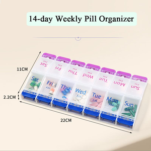 Pastillero de Plástico de Grado Alimenticio de 7 Días y 14 Compartimentos, Organizador de Medicamentos Portátil con Tapa a Presión y Divisores Independientes - Product Image 3