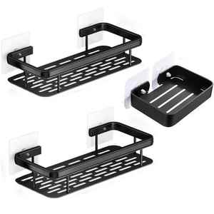 Nessuno spazio di punzonatura combinazione di alluminio nero <span class=keywords><strong>con</strong></span> portasapone bagno pratico portaoggetti a ventosa a muro - Product Image 4