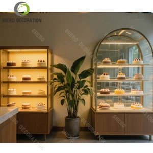 Mostrador de exhibición de pasteles de vidrio curvo de alta calidad con luz, vitrina personalizada para exhibir postres y pan para panadería. - Product Image 3