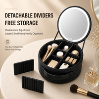 Trousse de Maquillage de Voyage Circulaire Personnalisée à LED avec Miroir, Étanche en PU, Réglable en Luminosité, Tendance Femme, Vente en Gros