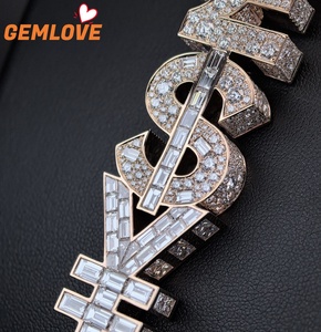 จี้เพชรแบบกำหนดเอง GEMLOVE รูปทรงตั้งตรง ประดับโมเสกเพชร สร้อยคิวบัน ทองคำ 9K-14K-18K สีโรสโกลด์ สร้อยคอฮิปฮอปสำหรับทุกเพศ - Product Image 1