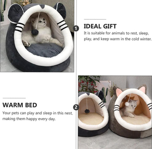 Wholesale Modern Warm Soft Short <b>Plush</b> Round <b>Cat</b> Bed Cave Solid Classic Fashion Cute Design Carton - Product Image 5