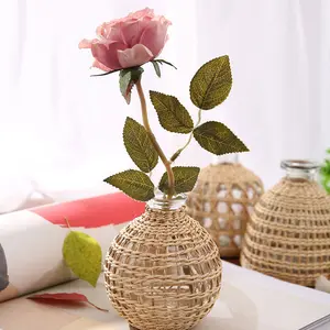 Ornamen Meja Kerajinan Bunga Kering Vas Beraroma Kaca Tenun Tangan Gaya Jepang