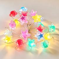 Nouvelles guirlandes lumineuses LED transfrontalières en plastique, colorées, en forme de cœur et mini-étoiles à cinq branches, 1m, alimentées par piles, pour les fêtes