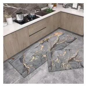 Tapis de bain modernes en bois de bambou naturel et lavable 2 pièces-Tapis de cuisine en diatomite non S