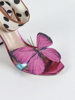 Sandales d'été sexy à talons hauts pour femmes, à bout ouvert carré, avec nœuds papillon, motif pois noirs et blancs, bride de cheville et lacets, couleur rose vif