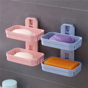 Plastic Suction Cup Soap Toothbrush Box Dish Holder Drain Rack Dish Storage Plate Tray Holder