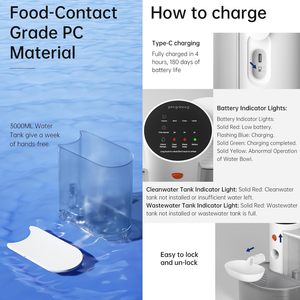 Fontaine à eau automatique intelligente pour chat, sans fil, luxueuse, alimentée par batterie, avec séparation eau propre/eau sale et fonction de charge - Product Image 5