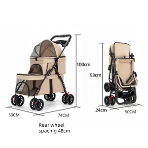 लक्जरी 4-पहिया पालतू कुत्ते स्टलर समायोज्य भंडारण टोकरी आसान फोल्डेबल वाटरप्रूफ डिजाइन कुत्ते बिल्ली के लिए - Product Image 2