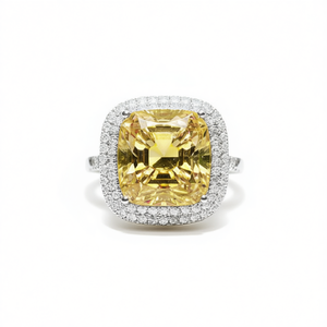 Anello da Cocktail Glamour con Pietra Gialla Taglio Cushion e Halo di Diamanti in Acciaio Inossidabile per Feste Femminili - Product Image 1