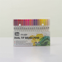 Stylo marqueur artistique à double brosse, 36 couleurs et à pointe Fine, aquarelle, ensemble de stylos à brosse