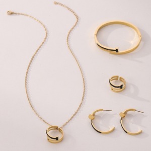 Moda Aço Inoxidável prego 4pcs garra Zircon rodada colar brinco marca jóias Set - Product Image 5