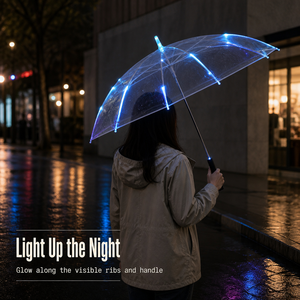 LED Transparent Umbrella Straight Shaft Waterproof Rain Umbrella with <b>Light</b> Up Canopy <b>for</b> <b>Night</b> Walking Outdoor Use - Product Image 3