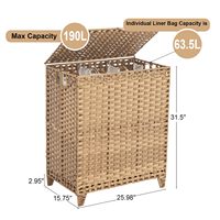 Cesto de Ropa Sucia Grande de Ratán con 3 Secciones y 6 Bolsas Interiores Extraíbles para Almacenamiento de Ropa y Baño, Multifuncional y Ahorrador de Espacio