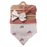 Lot de 3 bavoirs brodés en mousseline double face pour nourrissons et tout-petits, vêtements pour enfants Burp avec 2 nœuds pour filles