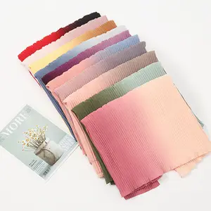 Color Matching Crumpled Long Scarf Bubble Pearl Chiffon Hijab two tone Pleated Women's Fashion ombre pleated Hijab Scarf