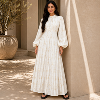 Robe longue plissée élégante pour femme à manches lanternes, coupe trapèze fluide, style décontracté chic
