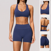 Ensemble de yoga 2 pièces pour femmes, soutien-gorge de sport sexy à col en V + short de sport, vêtements de sport respirants à haute élasticité, ensembles de fitness unis