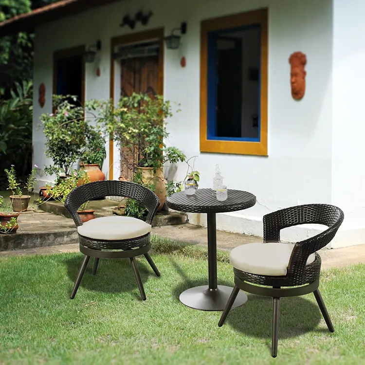 높은 품질 3 Pc 레저 Alu 등나무 알루미늄 비스트로 세트 야외 테이블 의자 정원 세트 식당 세트