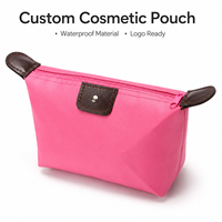 Pochette de maquillage portable avec logo personnalisé, sac cosmétique pliable en forme de dumpling, sac de toilette léger pour femmes
