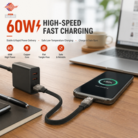 Kabel Pengisi Daya Cepat 60W USB ke Tipe C, Kabel Sinkronisasi Data Berbahan Nilon untuk Android