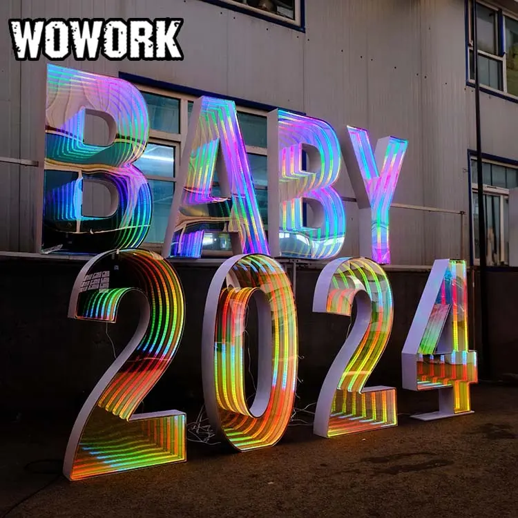 2024 WOWORK electronic signs led 3ft 4ft giant light up number infinity mirror wedding signs of birthday event party decoration