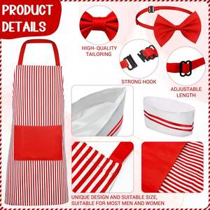Kit de costume de serveur des années 1950, <span class=keywords><strong>tenue</strong></span> de Soda Jerk, tablier rayé rouge et blanc, toque de chef, nœud papillon, plateau à collations, cosplay de serveuse d'Halloween - Product Image 2