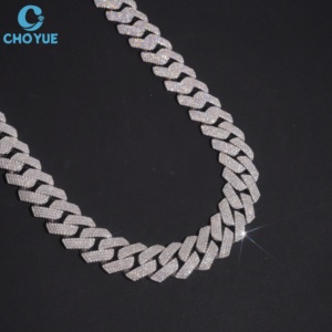 Cadena Cubana de Moissanita de 20MM con Micro Pavé de 4 Filas, Estilo Hip Hop, Chapada en Rodio, Plata 925, Joyería de Moda con Diamantes Completos - Product Image 1