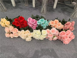 Venta al por mayor de alta calidad 9 cabezas de flores de seda ramo de flores artificiales ramo de rosas ramo de flores artificiales - Product Image 5