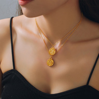 Collier pendentif Tempusort en acier inoxydable pour cadeaux, bijoux de mode plaqués or 18 carats avec motif gaufré des douze signes du zodiaque, étanche
