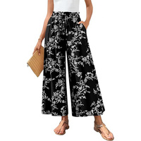 Pantalon large décontracté pour femme, taille élastique à cordon, imprimé numérique, style vintage, pour l'été, la plage et les vacances, respirant, OEM ODM