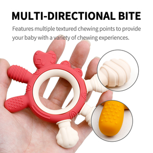 Jouets de dentition pour bébés, en silicone de qualité alimentaire, en forme d'animaux, avec anneau en bois, pour apaiser les gencives des bébés, jouets à mâcher pour bébés de 6 à 12 mois - Product Image 2