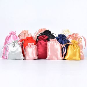 Sac à cordon en satin de soie personnalisé en gros, doux, avec logo, pour bijoux, cadeaux de mariage, pochette anti-poussière, emballage - Product Image 2