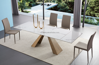 Table à manger moderne en marbre de luxe, pierre frittée, céramique dorée, Italie, 8 places