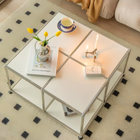 Mesa de Centro de Acero Inoxidable, Mesa Auxiliar para Sofá, Estante de Almacenamiento, Mueble de Almacenamiento con Tapa de Vidrio o Acero para Sala de Estar, Muebles para el Hogar