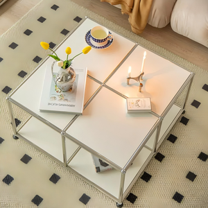Mesa de Centro de Acero Inoxidable, Mesa Auxiliar para Sofá, Estante de Almacenamiento, Mueble de Almacenamiento con Tapa de Vidrio o Acero para Sala de Estar, <span class=keywords><strong>Muebles</strong></span> para el Hogar - Product Image 3