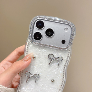 Nouvelle coque de téléphone effet vague coquillage et nœud diamant pour iPhone 17 16 15 Pro Max, texture irisée, dégradé ombré, coque arrière - Product Image 5