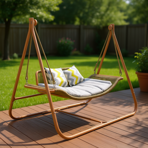 Support de chaise suspendue double JeSE en bois, capacité 570 lb, mobilier de patio extérieur, design contemporain - Product Image 2