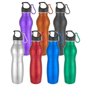 BPA ฟรี 750ML 18/8 ขวดน้ํากีฬาสแตนเลสรูปนางเงือกพร้อมช่องปากกว้าง Carabiner ตะขอฝาปิดสําหรับดื่ม