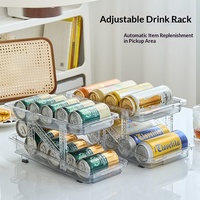 Boîte de rangement télescopique en plastique pour réfrigérateur, avec positionnement automatique, transparente, double couche, pour canettes, support de rangement de cuisine