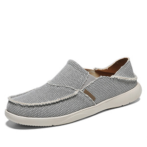 Zapatos sin cordones de lona tejida con borde deshilachado para hombre, con aberturas laterales elásticas, suela redondeada ligera, cómodos, informales, perfectos - Product Image 2