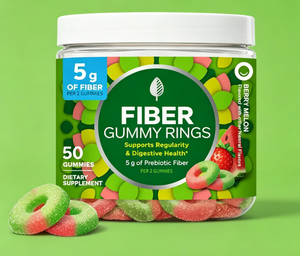 Anillos de Fibra Gomosa – 5g de Fibra Prebiótica FOS – Suplemento para la Salud Digestiva – Sabor Fresa y Sandía – Suministro para 25 Días, 50 Gomitas - Product Image 3