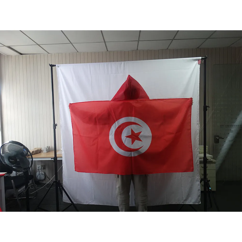 150x90cm Custom Size Logo Cheering Fan Cape Body Flag Tunisia Federal States National Shawl Flag for Football Sports Games