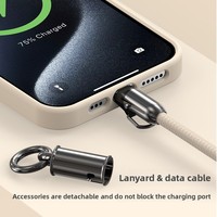 Câble tressé anti-perte pour téléphone portable CC 60W CL 27W avec cordon tour de cou Type-C / Câble de données en cuivre pur à charge rapide