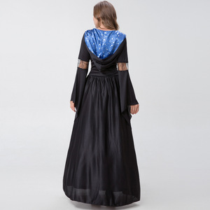 Disfraz de Halloween para mujer, disfraz de bruja, muerte, estampado de estrellas azules, disfraz de fiesta de manga larga, talla única para adultos - Product Image 4